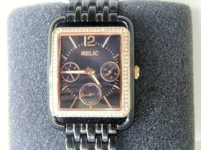 Relic by Fossil Addison Rose Gold Glitz Black Case Chrono Womens Watch 