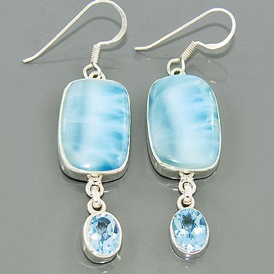 Dominican Larimar Topaz Gemstone 925 Sterling Silver Earrings Jewelry 