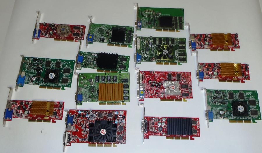 Lot of 14 AGP Video Graphics Cards Adapters NVIDIA ATI DVI VGA DMS 59 