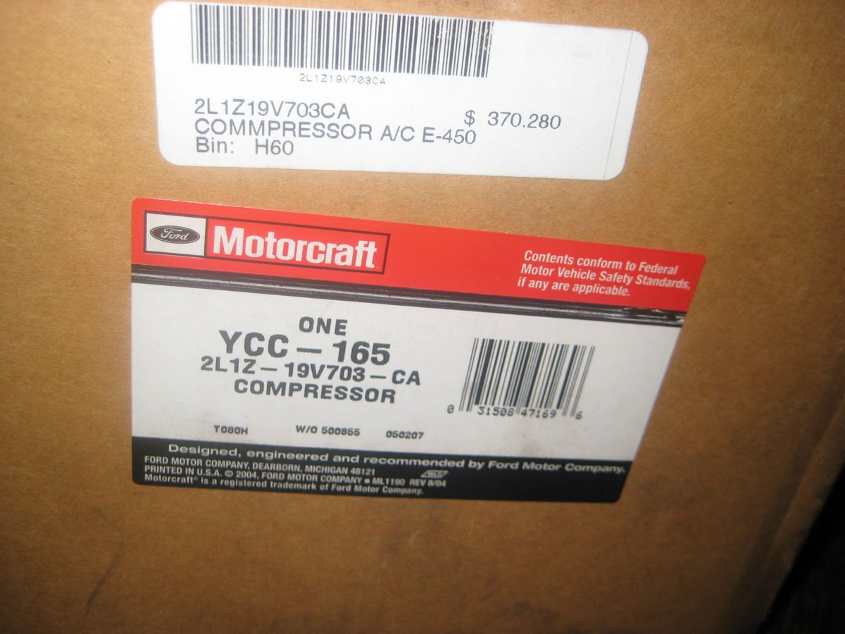 MOTORCRAFT AIR CONDITIONER COMPRESSOR PART YCC 165 FORD PART 2L1Z 