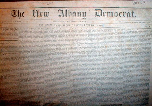 Original 1847 Newspaper Newe Albany Democrat Indiana Irish Famine 