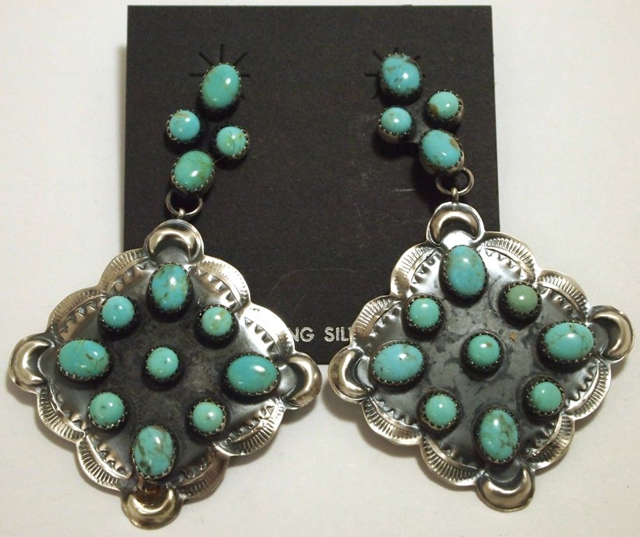 Navajo Turquoise Sterling Silver Post Earrings   Albert J. Brown