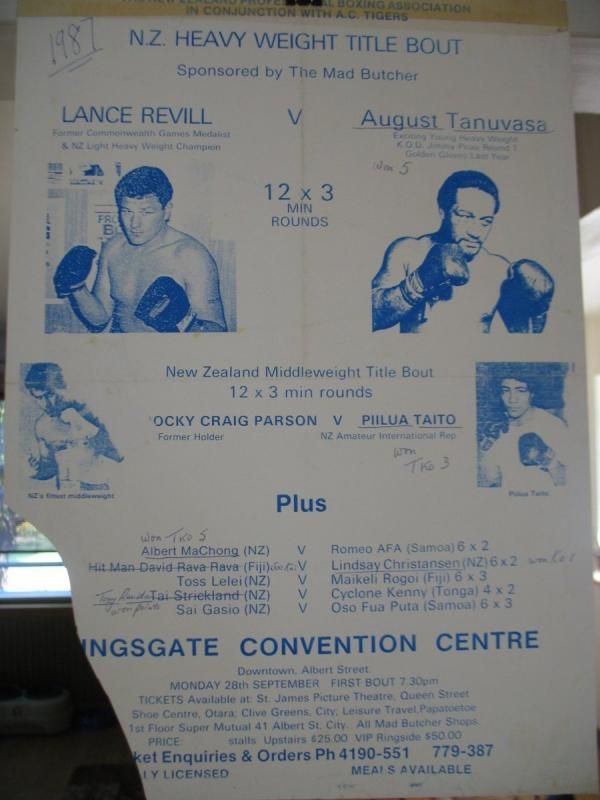 1987 Lance Revill vs August Tanuvasa on Site Boxing Poster New Zealand 