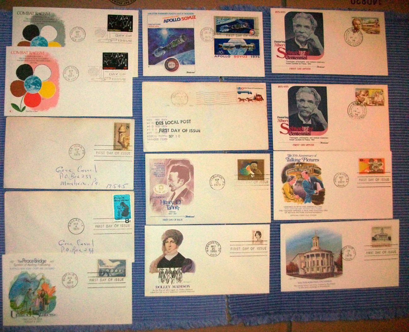 13 FDC Un Peace Bridge Schweitzer Apollo Soyus Henry Turner 