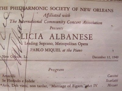 1949 New Orleans Philharmonic Autograph Licia Albanese