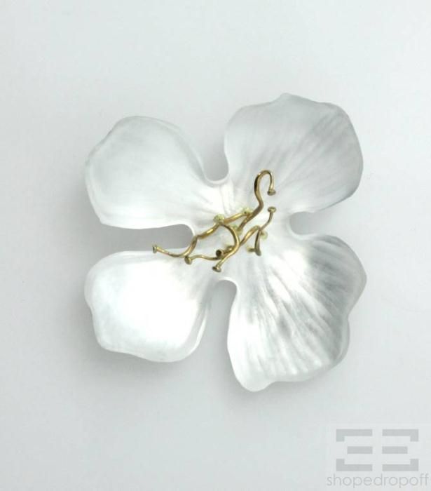 alexis bittar white handcarved lucite flower brooch