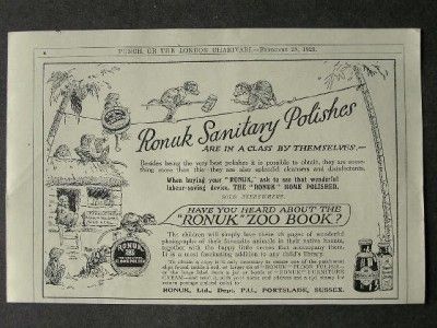 1920s Advert for Ronuk Floor Polish Home Monkeys in Jungle Portslade 