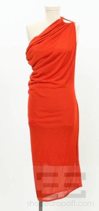 alexander mcqueen red knit one shoulder dress size m