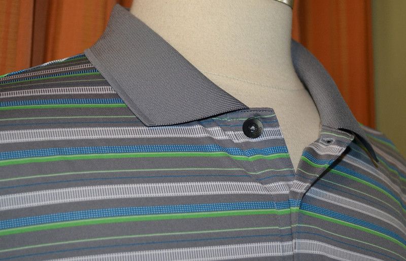 Adidas ALISO Viejo Country Club Gray Green Blue Stripe Golf Polo Shirt 