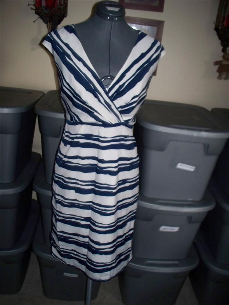 MERONA CREAM NAVY STRIPED SLEEVELESS DRESS SIZE 2