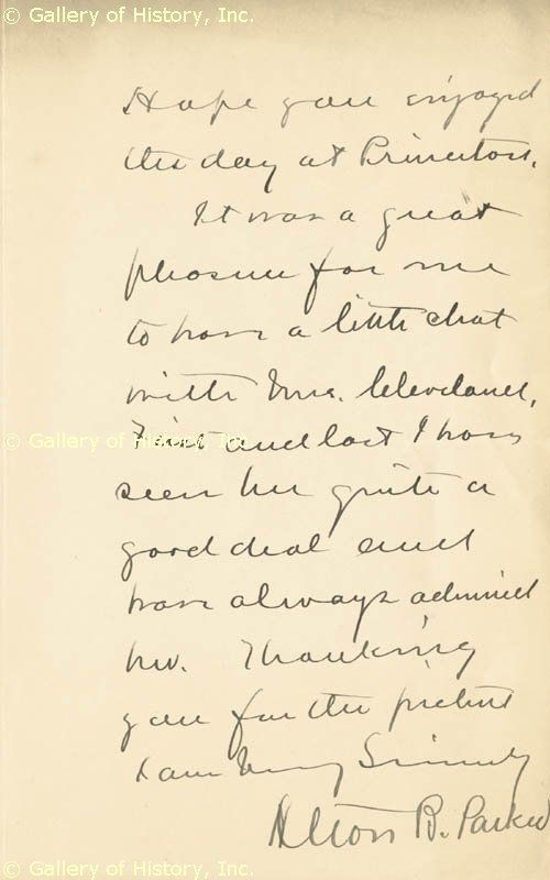 Alton B Parker Autograph Letter Signed 06 10 1922