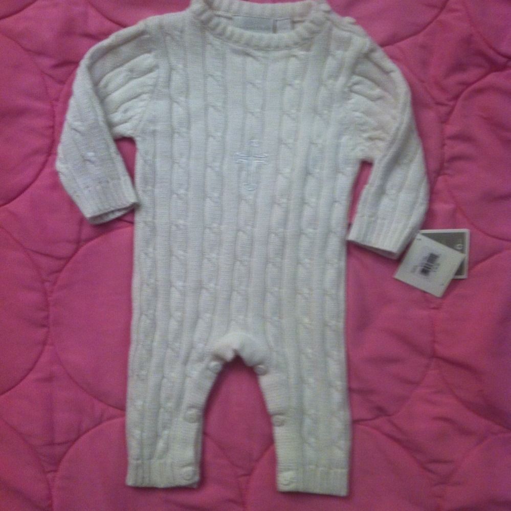 Elegant Baby White Christening Full Body Sweater White Embroidered $40 