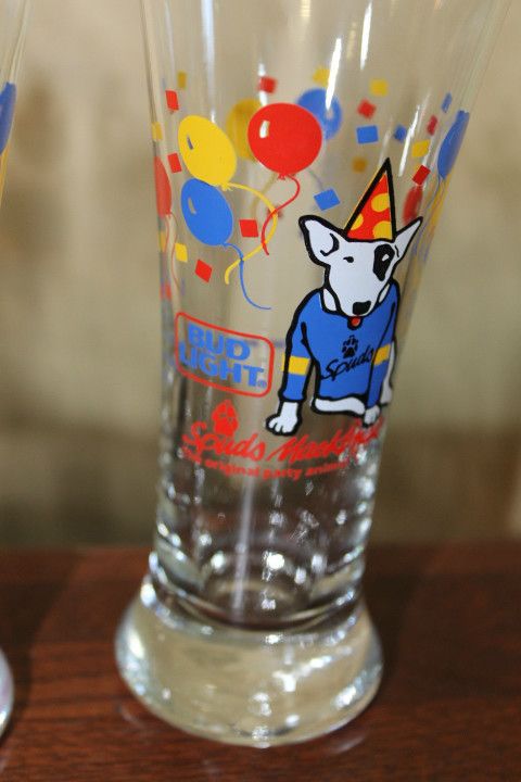 SPUDS MACKENGIE  THE ORINGAL PARTY ANIMAL BUD LIGHT BEER GLASSES