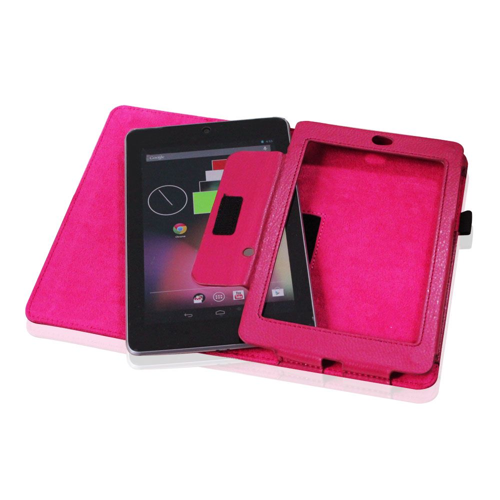 Pink PU Leather Folio Stand Case Cover Stylus for Google Nexus 7 7 