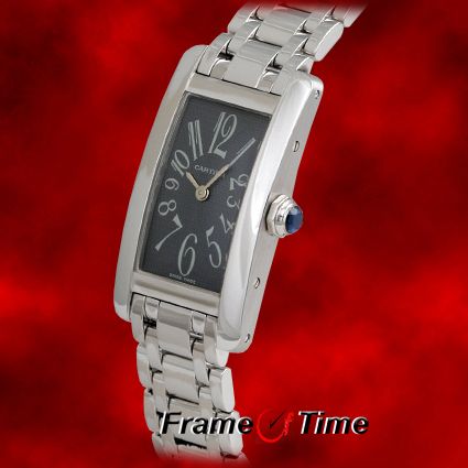 Cartier Ladies Tank Americaine 18K Solid White Gold Gray Arabic Watch 
