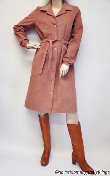 Vintage 70s Halston Iconic Ultrasuede Coat Dress Shirtdress Pink M 8 