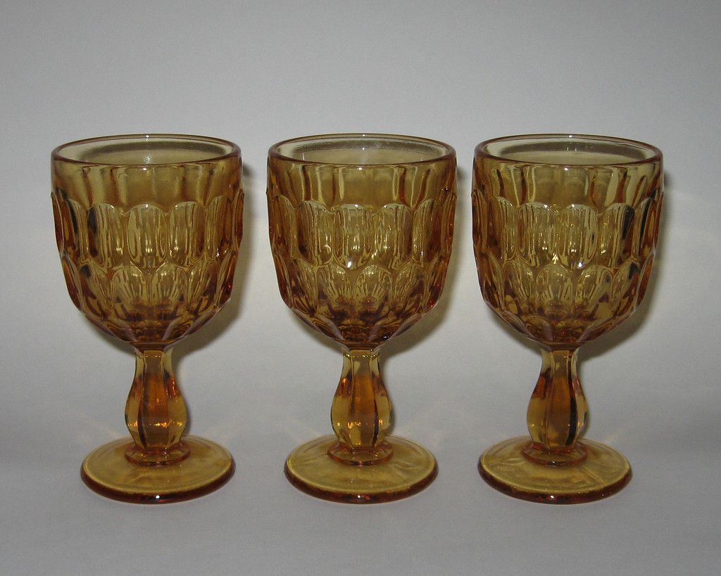 Fenton Glass THUMBPRINT Colonial Amber Wine Glasses Set of 3