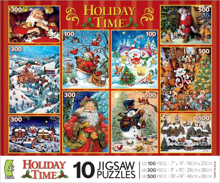 Christmas HOLIDAY TIME New Santa Claus Snowman Tree Eve NIB 10 Jigsaw 