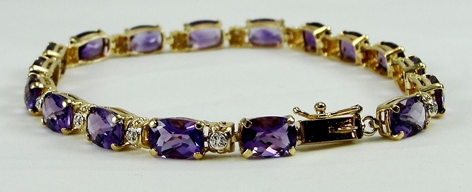 14k Yellow Gold Bracelet Tennis Amethyst Accent Diamond