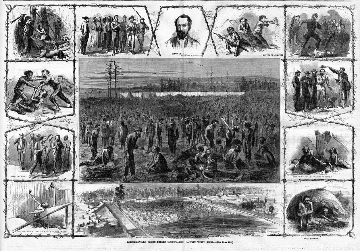 ANDERSONVILLE PRISON SCENES, BALL AND CHAIN, WIRZ ABUSING PRISONERS 