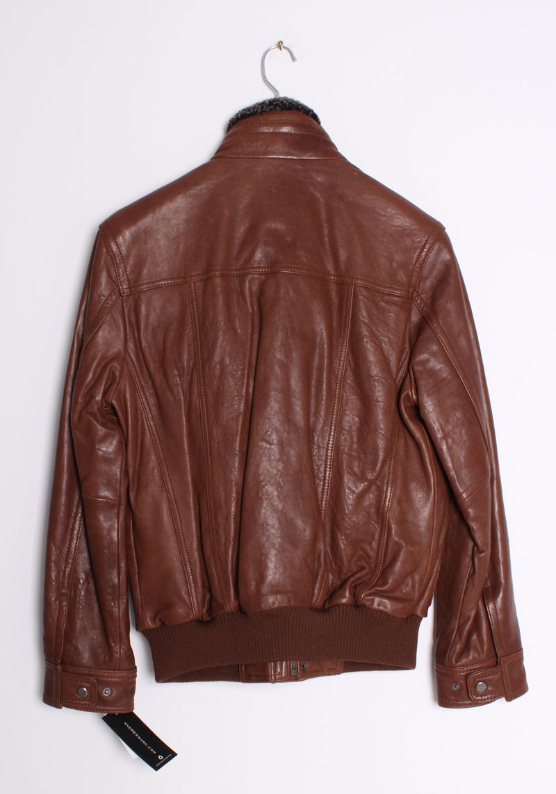 Andrew Marc Radar Brown Distressed Leather Shearling Motorcycle Jacket 