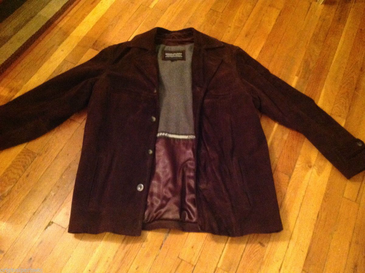 Mens Andrew Fezza Suede Leather Dark Brown Jacket Coat. Size Medium 