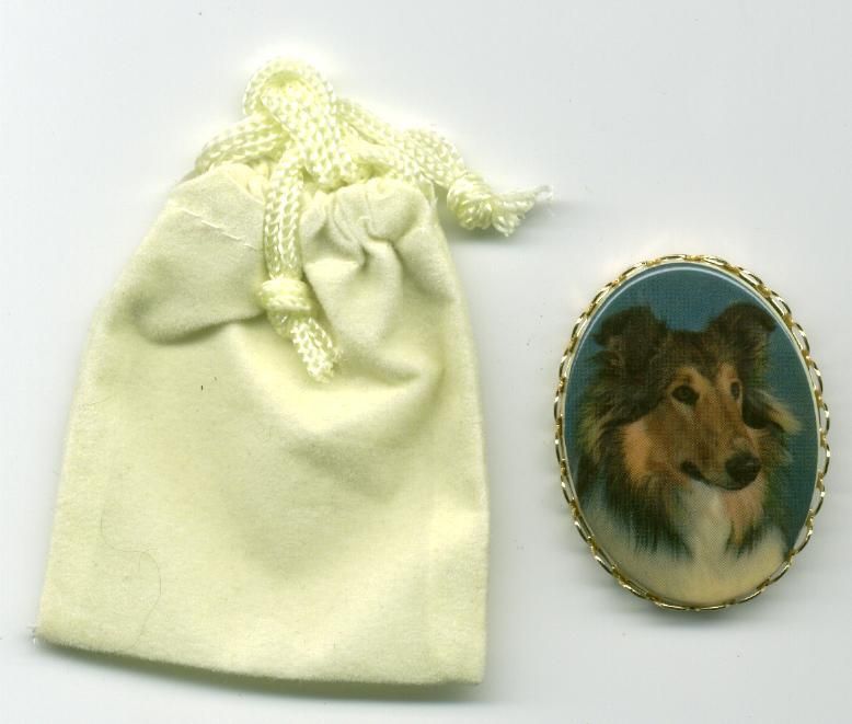 Collie Full Color Dog Vintage Cameo Pin Velour Bag
