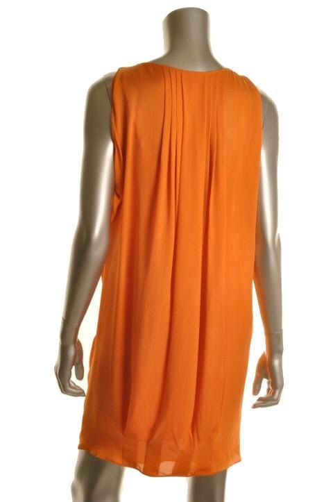 Anne Klein New Orange Cowl Neck Open Shoulder Silk Lined Casual Dress 