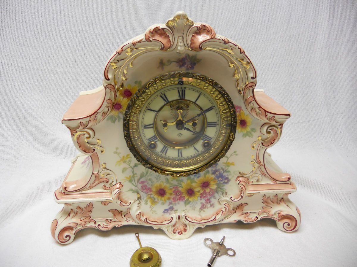 Royal Bonn Ansonia La Nord Porcelain Clock 1890s Works