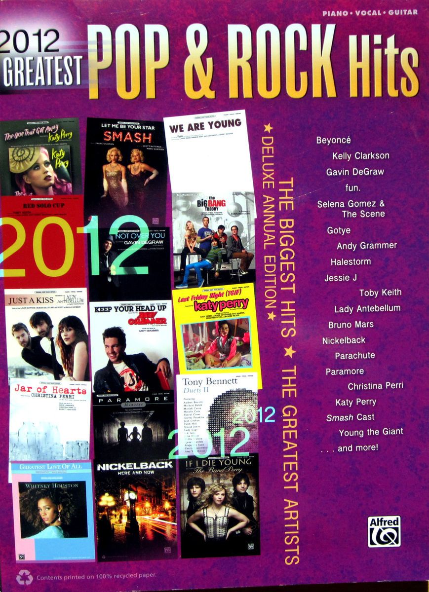 2012 GREATEST POP & ROCK HITS Song Book Piano Vocal Guitar FREE 53 