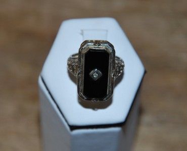 Antique RARE Flip Ring 14k White Gold Filigree Cameo and Black Onyx 