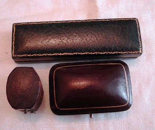 Antique Victorian Leather Jewelry Boxes for Ring Stickpin Dress Studs 