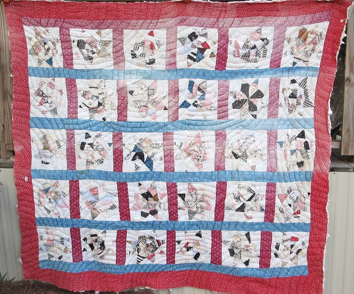 ANTIQUE QUILT DIAMOND STAR QUILT COTTON PATCHWORK QUILTS VINTAGE QUILT 