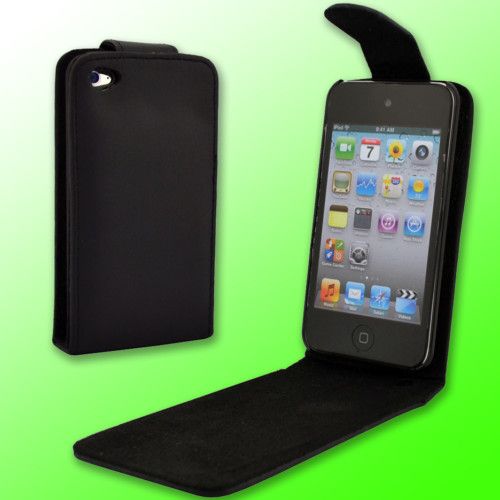 Leather Hard Flip Case Cover Black for Apple iPod Touch 4th Gen 4G