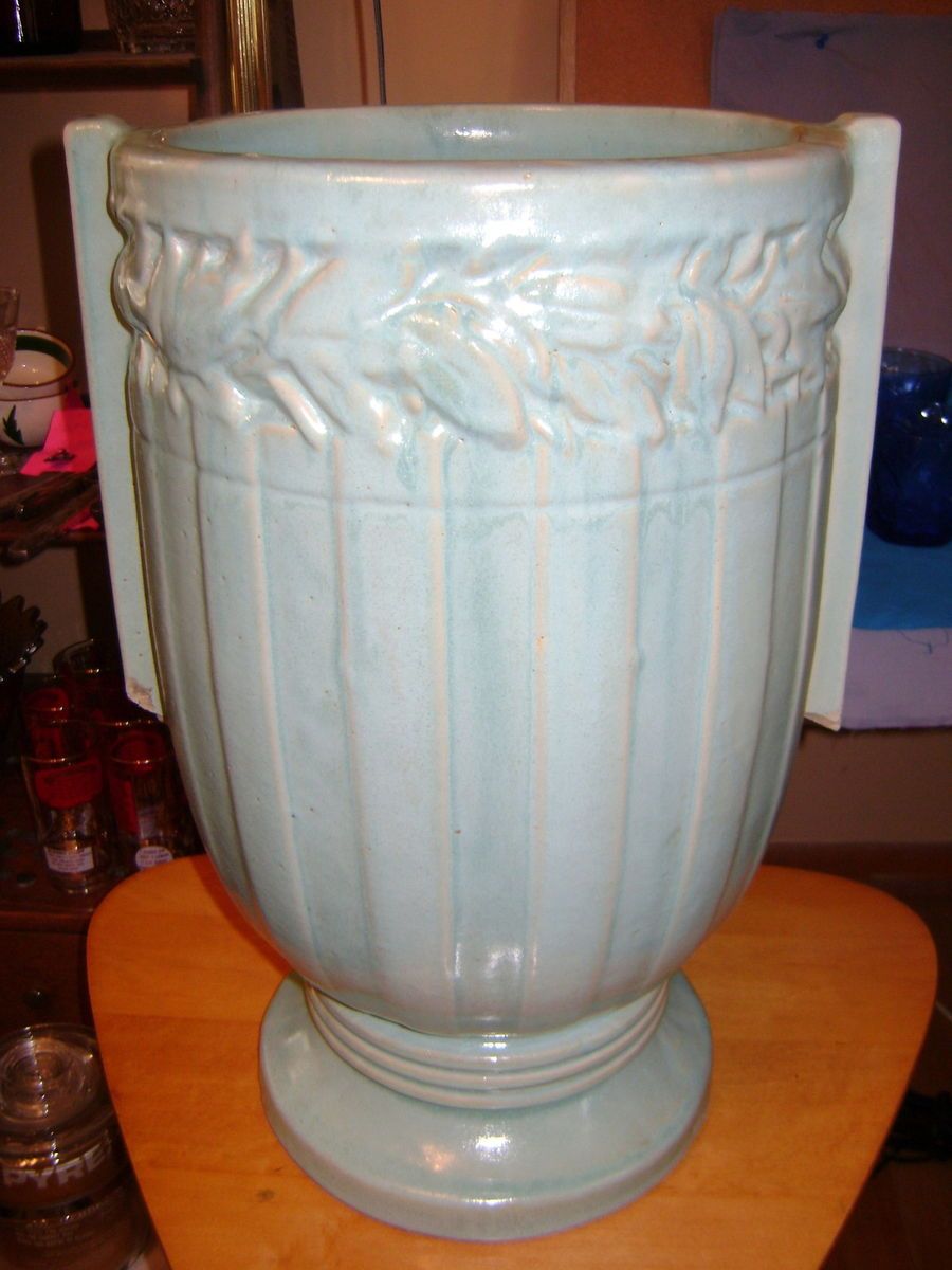 MCCOY SAND JAR BUTTERYFLY AQUA VINTAGE DECO 20 INCH VASE RARE