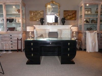   Deco Desk Etched Glass Top Black Lacquered 20s 30s Arbus WOW