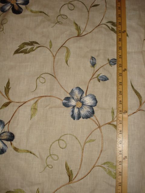 Robert Allen April Flowers Blue Cream Beige Floral Embroidered 