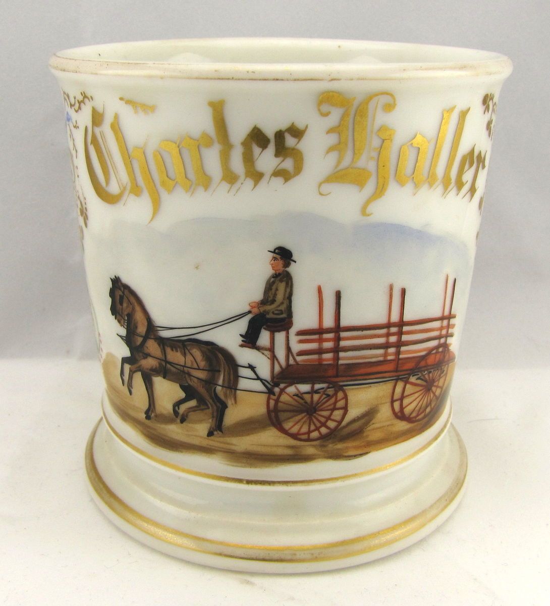   Horse Delivery Wagon Shaving Mug Hand Painted Folk Art