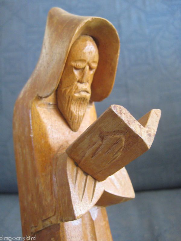 Vintage Old Wood Carving Medevil Monk Priest Reading