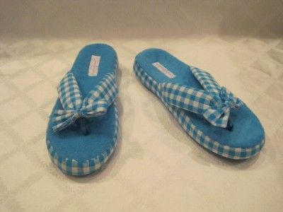 jessica simpson aqua blue checkered thong slippers m