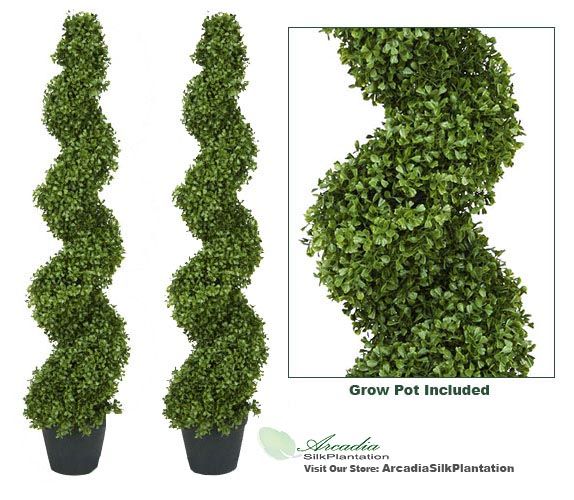 Two 4 Boxwood Artificial Topiary Tree Plant Inpot New