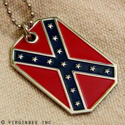 Confederate Flag American Dixie Rebel Pendant Dog Tag Army Ball Chain 