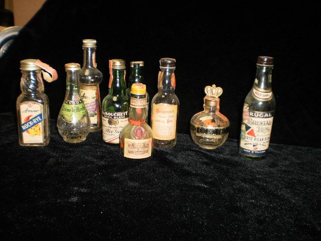   of 9 1940 50s Empty Mini Bottles Burgal Rum Grand Marnier Arrow