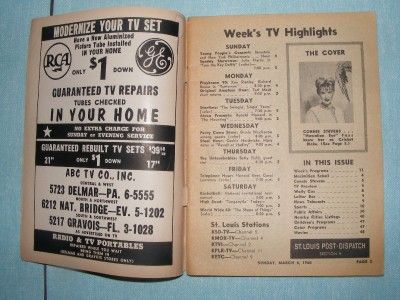 Vintage TV Magazine St Louis TV Guide March 6 12 1960 Connie Stevens 