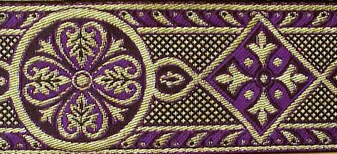 neo gothic, medieval motif is jacquard woven in purple and 