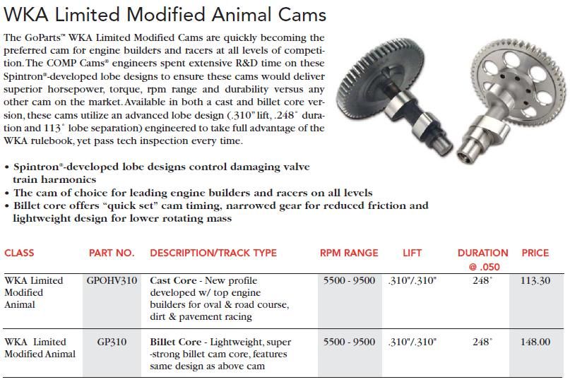 COMP GO PARTS WKA Animal Limited GoKART Briggs Camshaft
