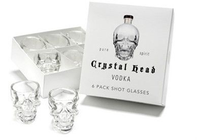 Sealed NIB Genuine Aykroyd Set 6 Crystal Skull Head Vodka Empty Shot 