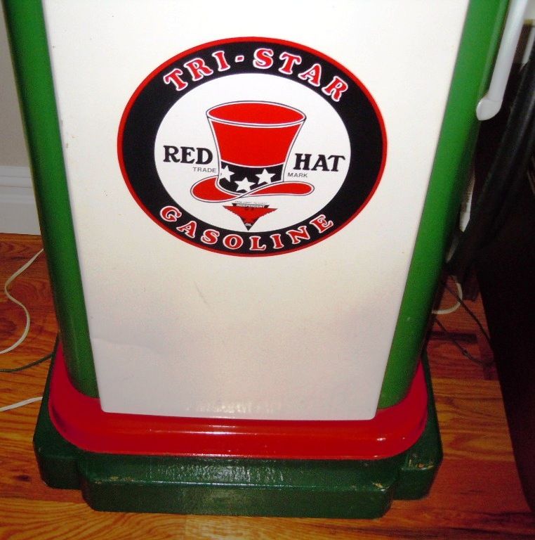 Vintage Tri Star Red Hat Gasonline Gas Station Pump with Globe NJ 