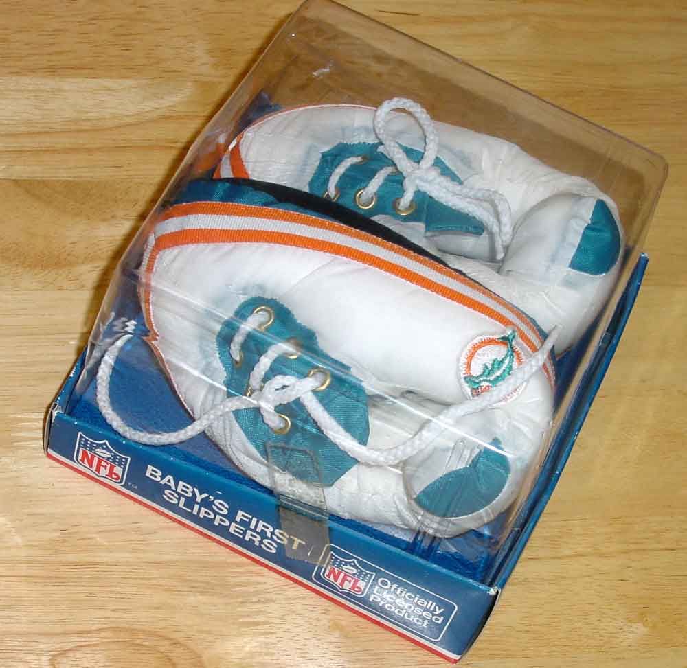 MIAMI DOLPHINS BABYS FIRST SLIPPERS UNUSED 1986 BY CAROUSEL