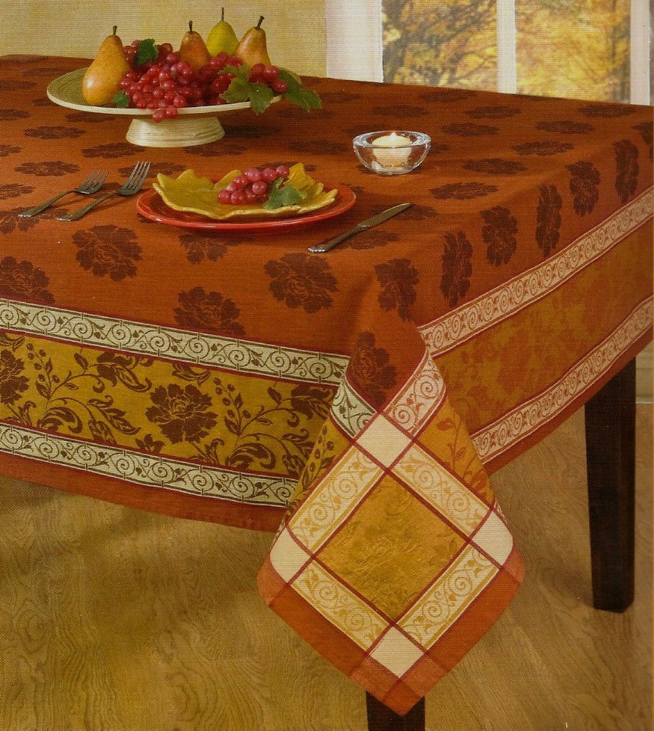    Jacquard Autumn Thanksgiving Table Linens 72 Runner Spice